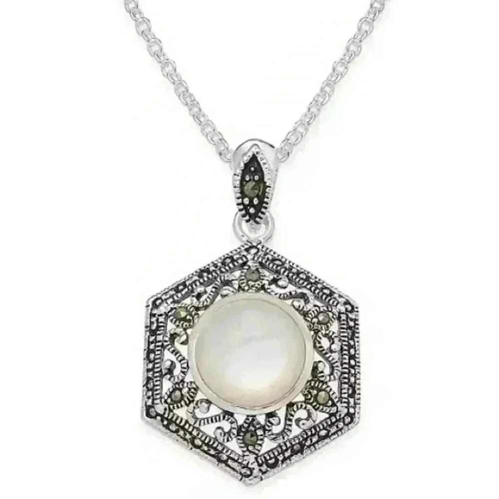 Macy’s new Marcasite Pearl filigree Pend Necklace